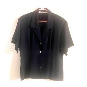 Anne Klein Women's Black 100% Silk Blouse Feminine Business Office Vintage sz 10